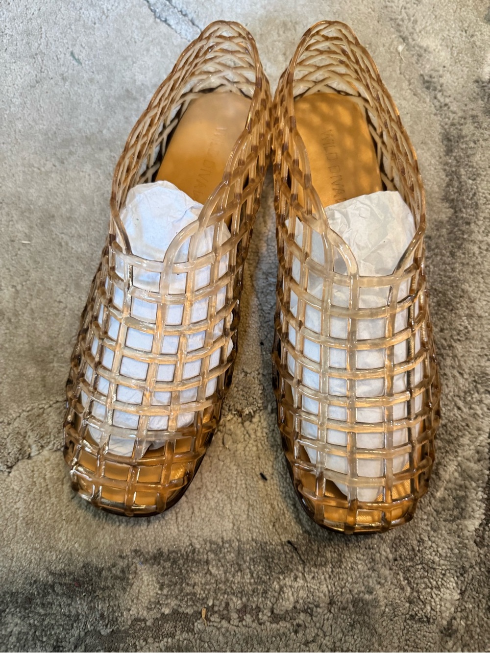 Fashion Nova Woven Transparent Tan Jelly Slip-On Sandals